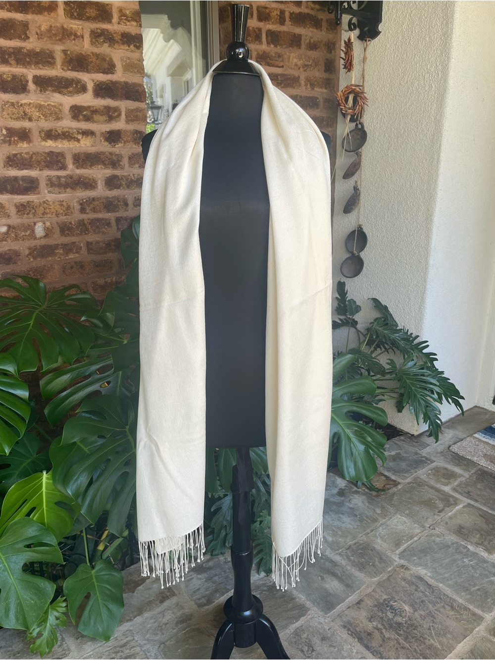Ivory Pashmina Wrap with Fringe